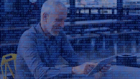 animation of data processing over caucasian businessman using tablet