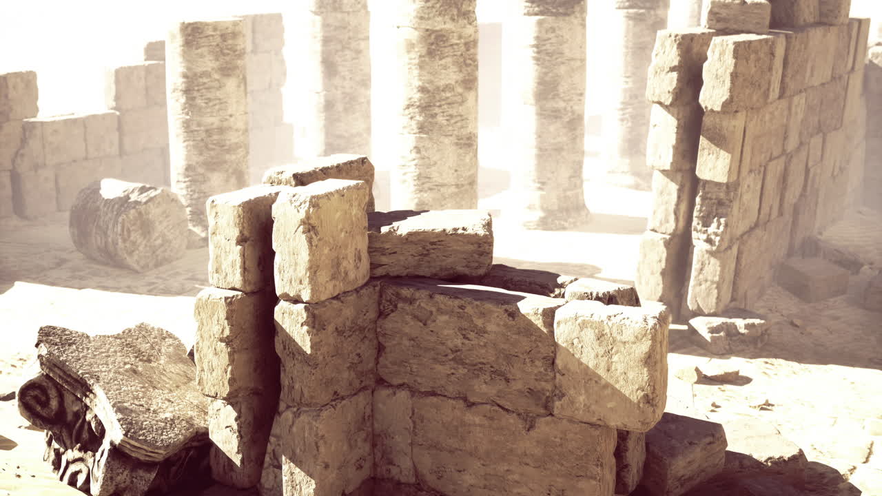 Ancient stone ruins reveal history in a sunlit archaeological site