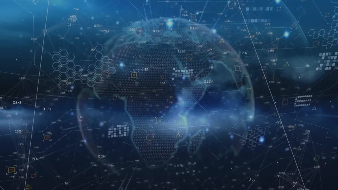 빛으로 해군 공간에 있는 지구와 아이콘의 애니메이션