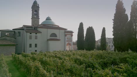 the rows of vines next to the church of rosciate, terra del moscato di scanzo, scanzorosciate