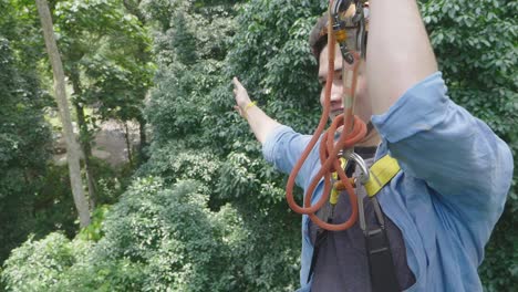 ziplining through lush forest canopy