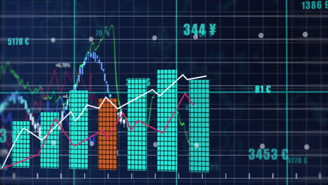 Animación-Del-Procesamiento-De-Datos-Financieros-Y-Estadísticos-Sobre-Fondo-Azul