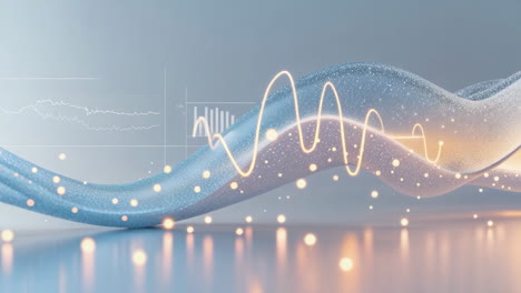 abstract data visualization with flowing waves and particles
