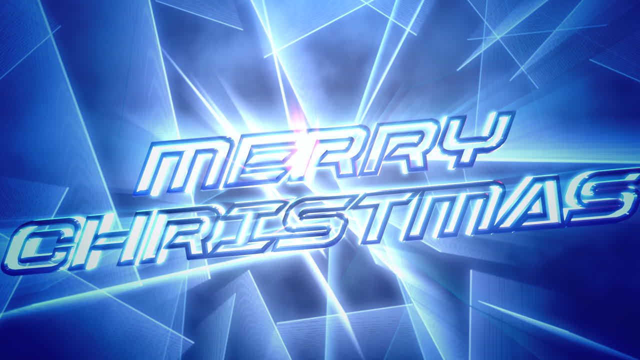 feliz navidad con líneas azules de neón en el escenario disco