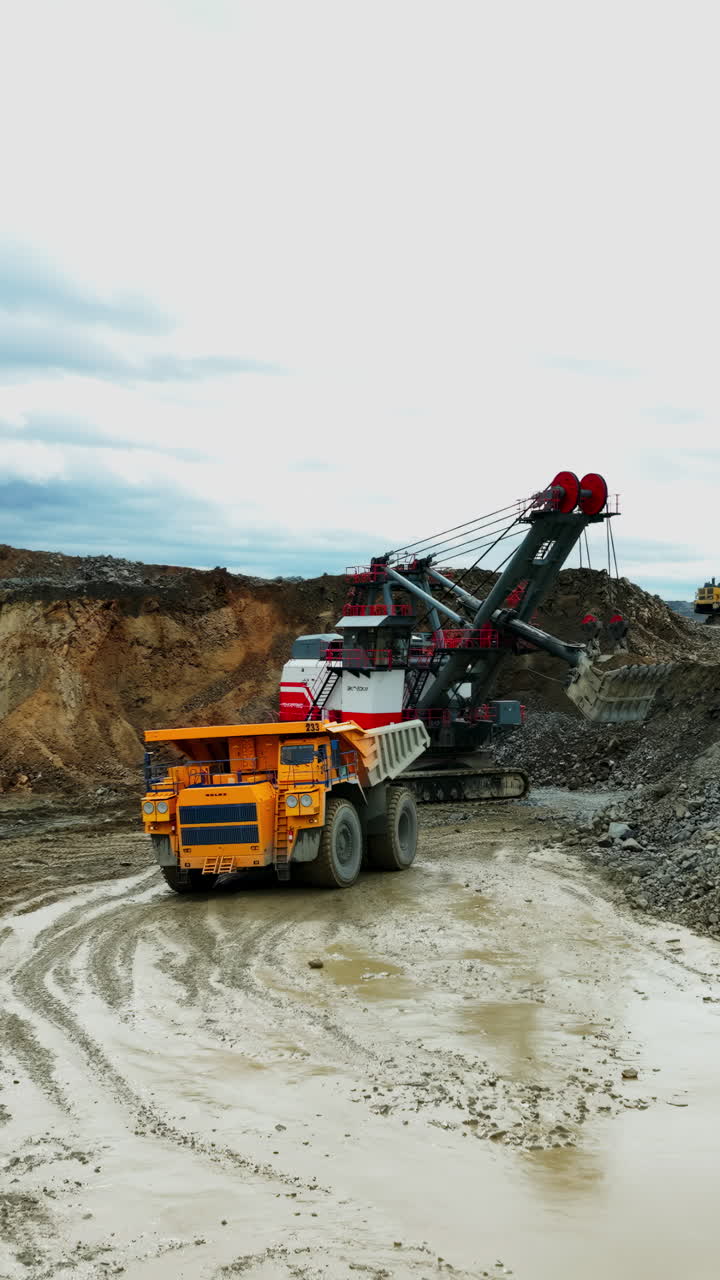Mining Operation with Excavator and Dump Truck