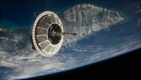 satélite espacial futurista en órbita alrededor de la tierra