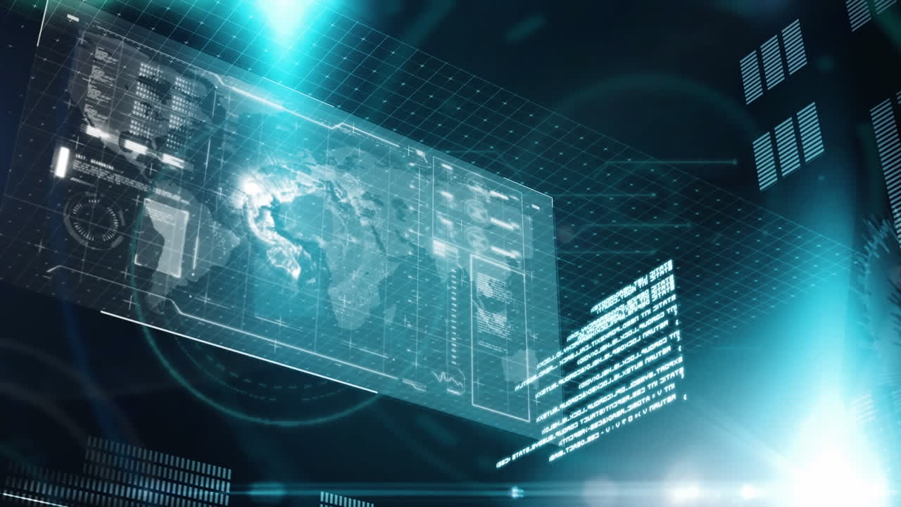 Animation of data processing on blue background