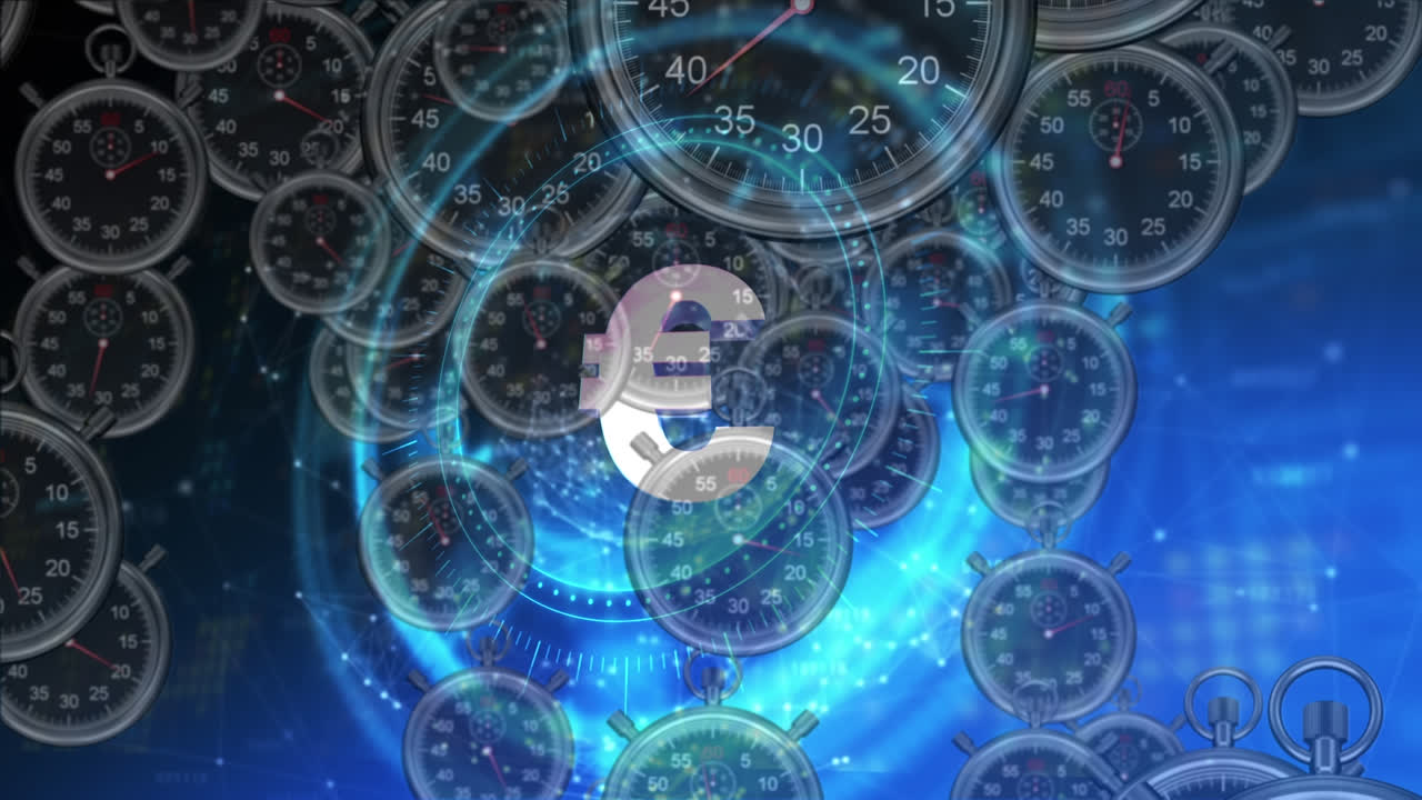 Animazione di elaborazione dati e timer su simbolo dell'euro