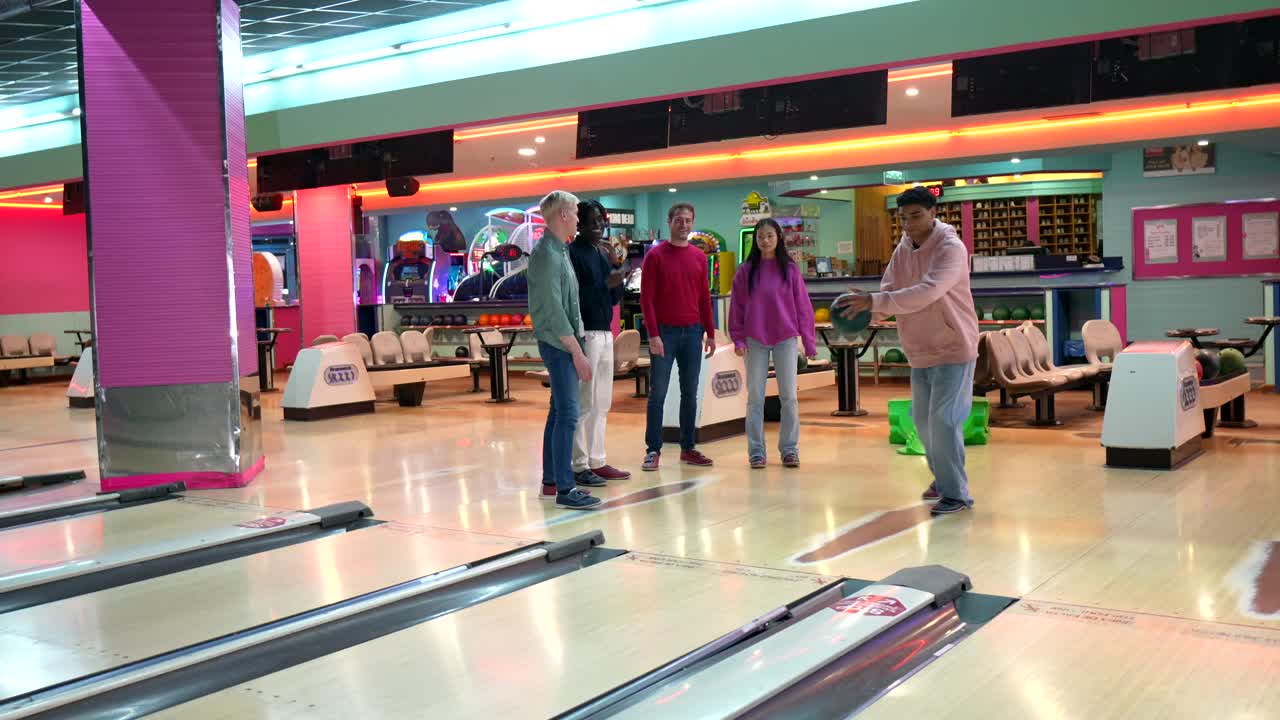 People in a bowling alley