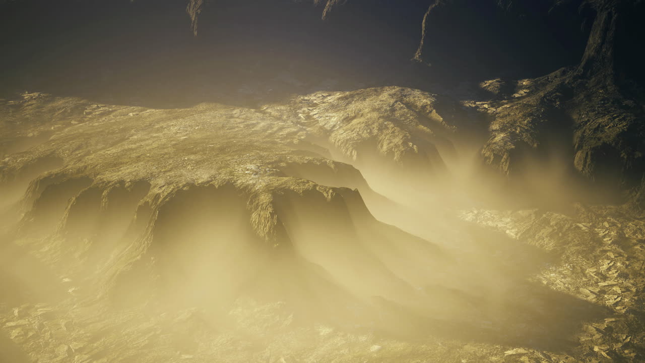 Breathtaking view of illuminated landscape with mist and texture at dawn