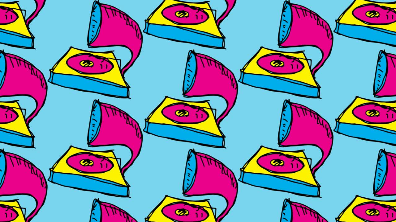 niños dibujando arte pop fondo sin costuras con tema de gramófono