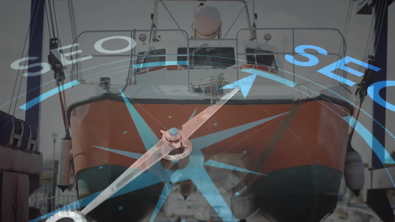 도크 된 배 위의 seo 나침반 애니메이션