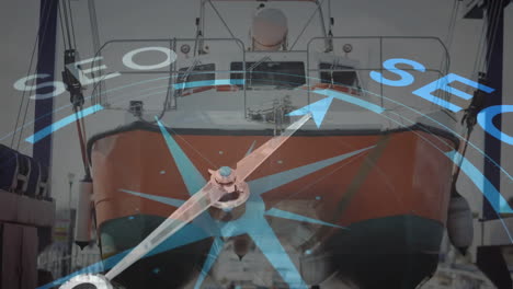 animación de la brújula sobre el barco atracado