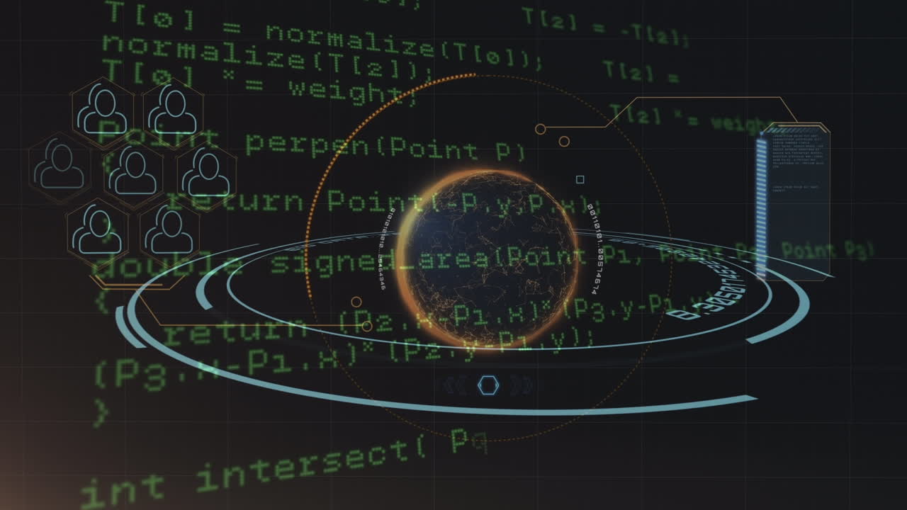 Animation of data processing over scan scope on dark background