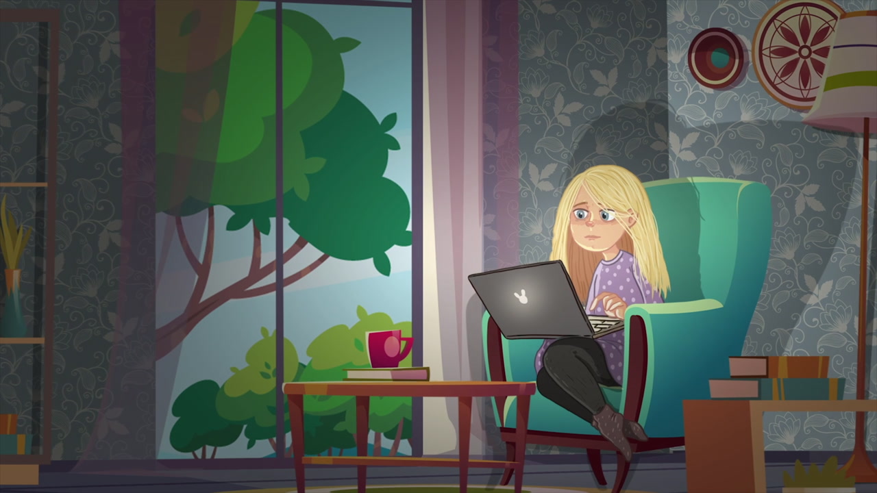 Blonde Woman Working On Laptop In Cozy Living Room Armchair, Freelance Designer Sketching On Screen, Sunlight