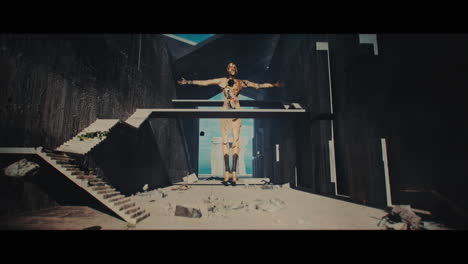 post-apocalyptic cityscape with a giant figure