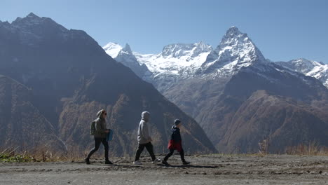 family hiking in the mountains