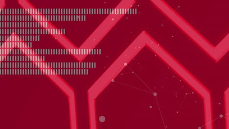 Animation-of-digital-data-processing-over-pattern-on-red-background