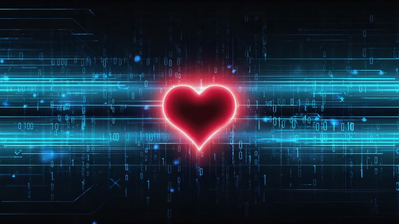 Digital Heart with Binary Code Background