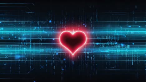 digital heart with binary code background