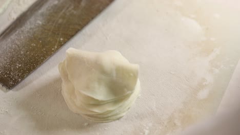 professional chef neatly stacks prepared dumpling dough