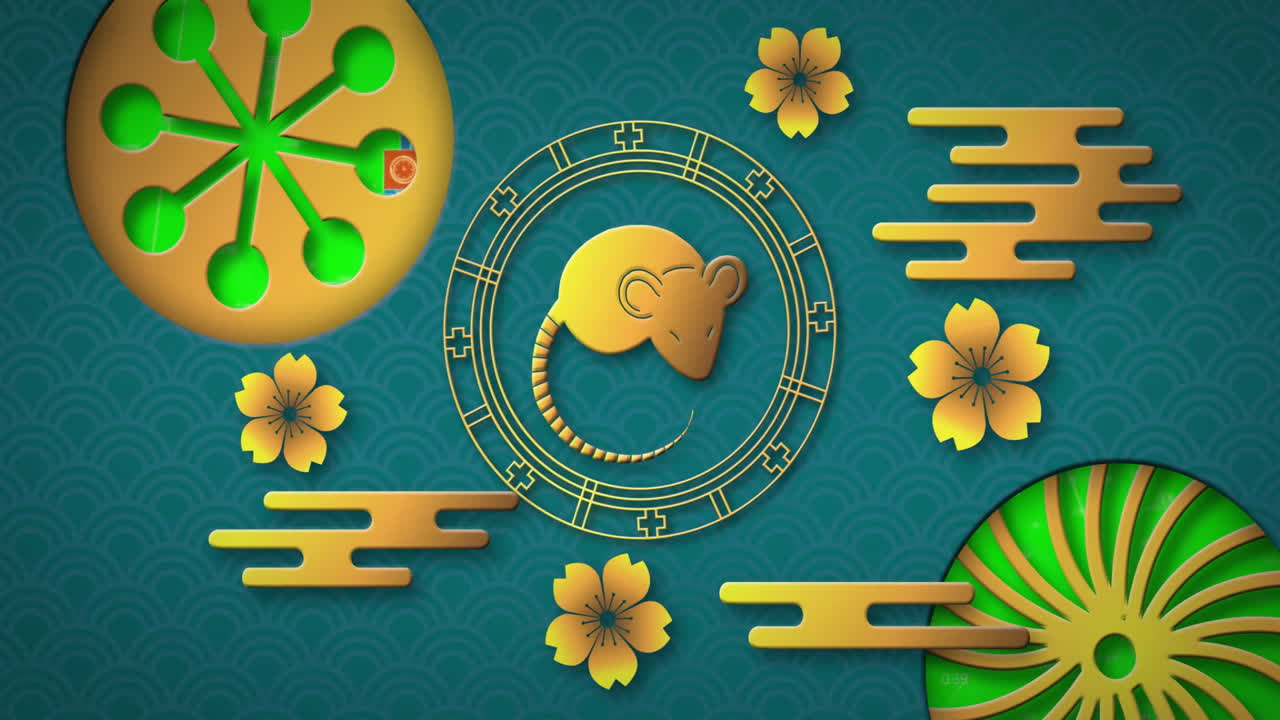 Animation of chinese new year of mouse with shapes moving