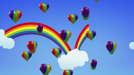 animación de corazones de arco iris sobre el fondo del arco iris