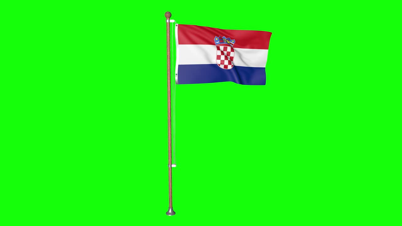 pantalla verde hiperrealista bucle bandera de croacia con asta de bandera agitando en el viento bandera croata revoloteando animación 3d 4k