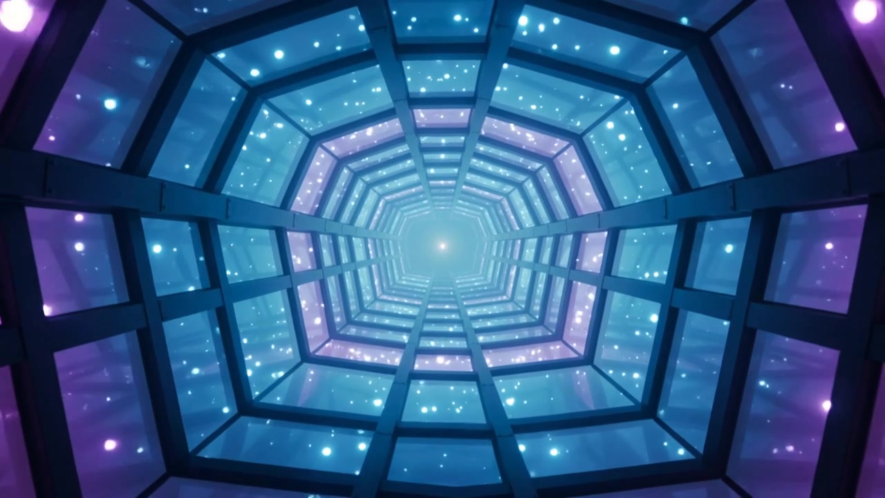 Shifting hex tunnel showing dolly motion as frames advance in CGI tube with central light