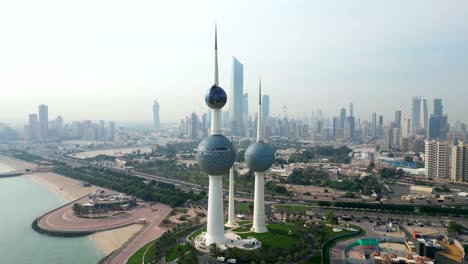 cinematic drone shot kuwait towers and city