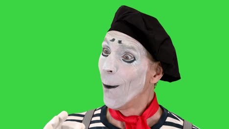 mime blowing an imaginary balloon on a green screen, chroma key