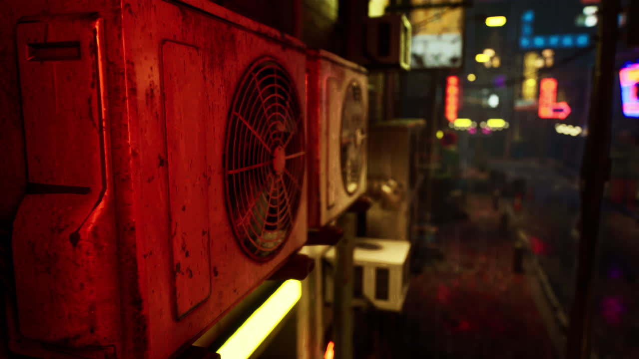 밤에 사이버 펑크 도시