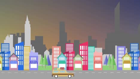 animation of cityscapes with changing backgrounds