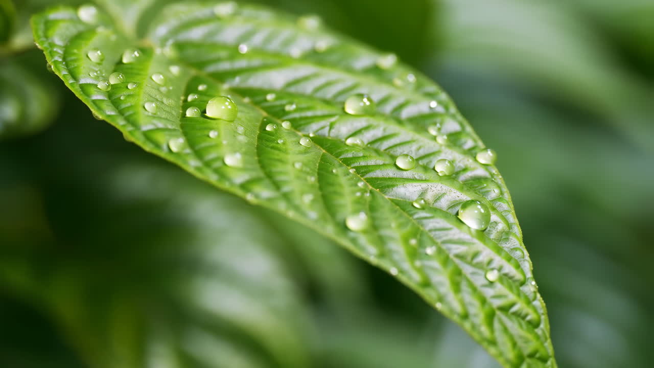 Hoja verde con gotas de agua