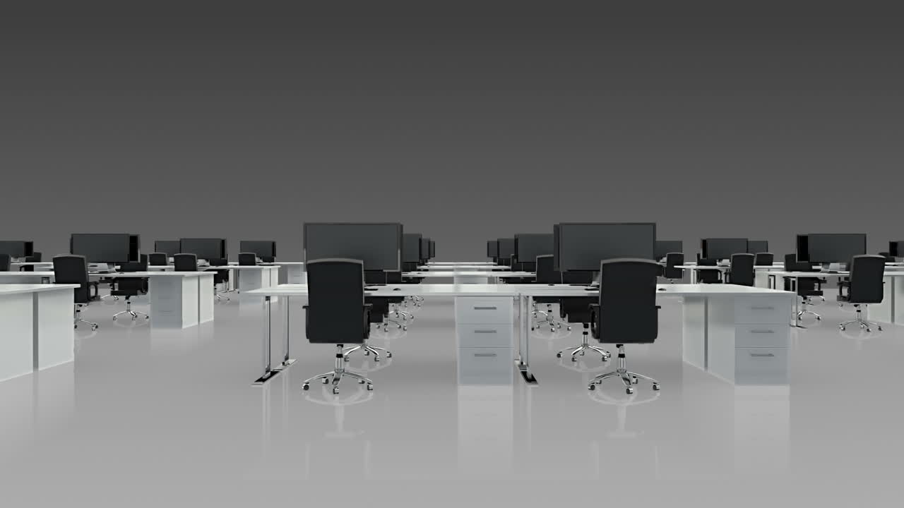 oficina vacía con escritorios y computadoras