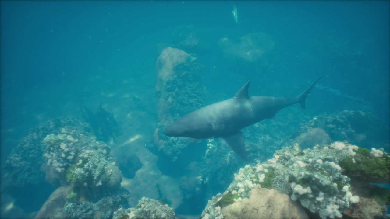 un tiburón nadando en un arrecife de coral