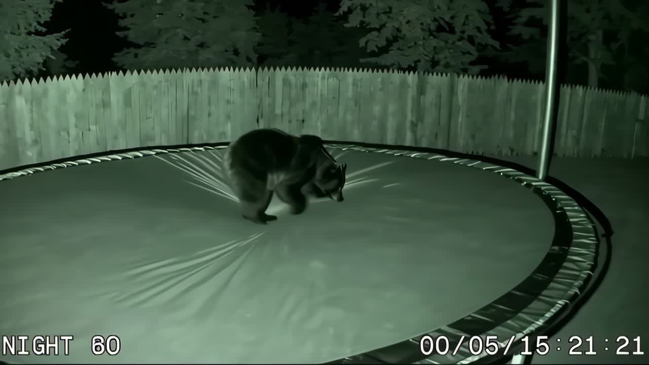 Bear on a Trampoline at Night