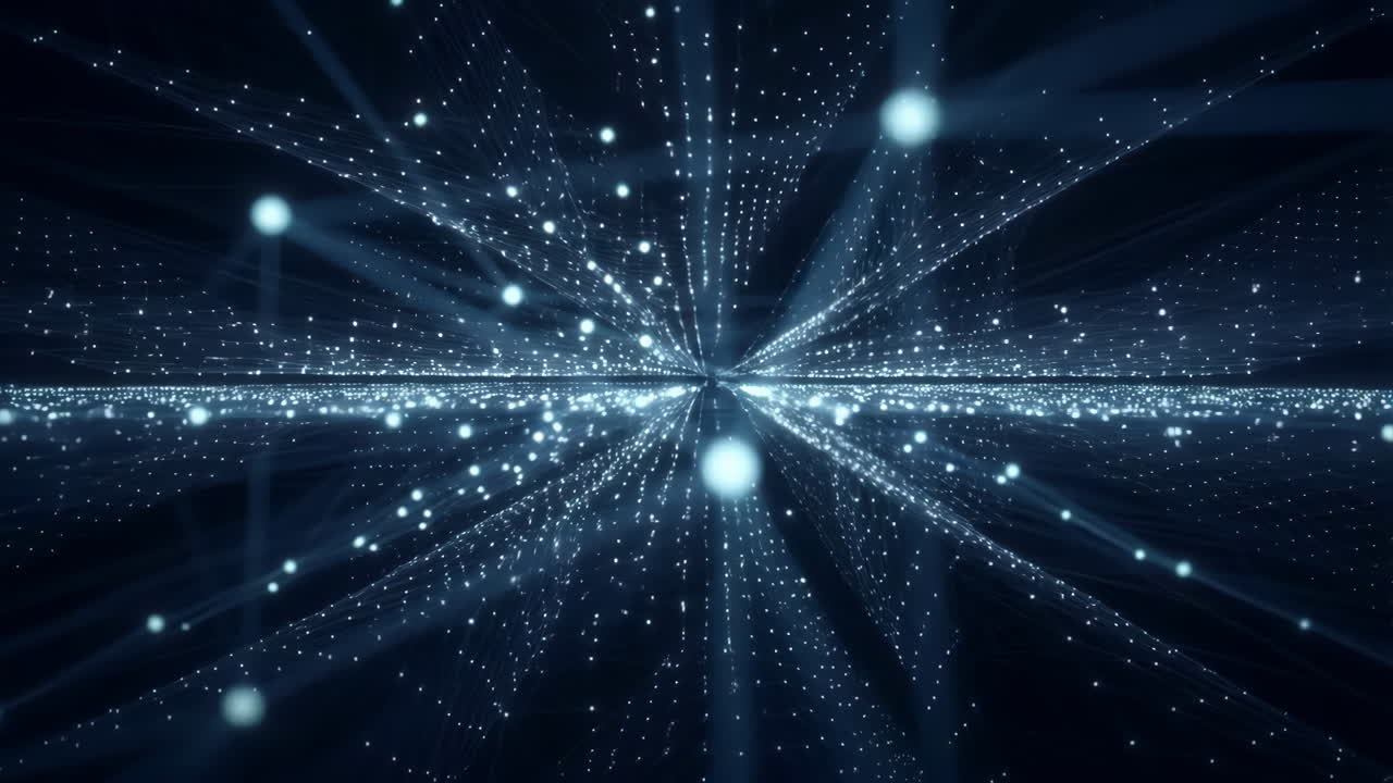 Digital Network Grid with Glowing Particles