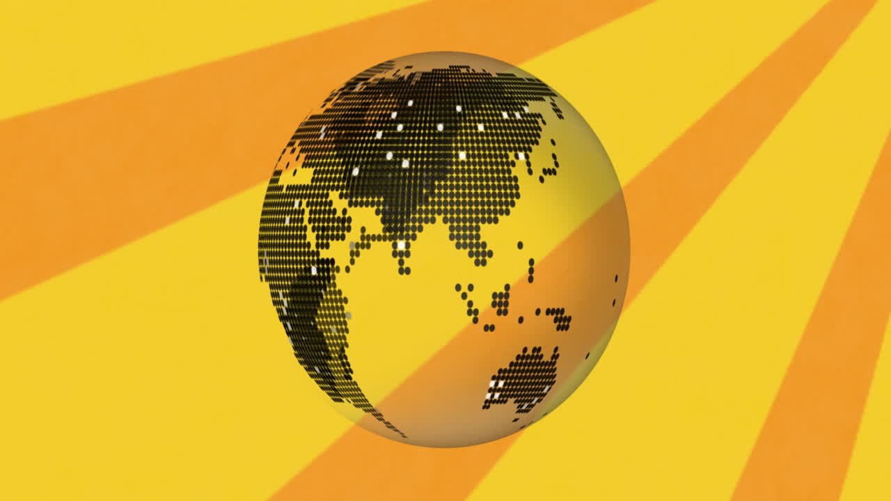 오렌지색 배경 위에 회전하는 지구의 애니메이션