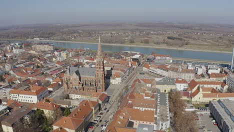 historic city center of osijek with st peter and paul cathedral in croatia - aerial drone shot