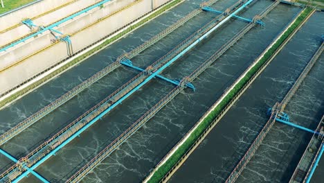 drone shot of a big sewage treatment system located outdoors