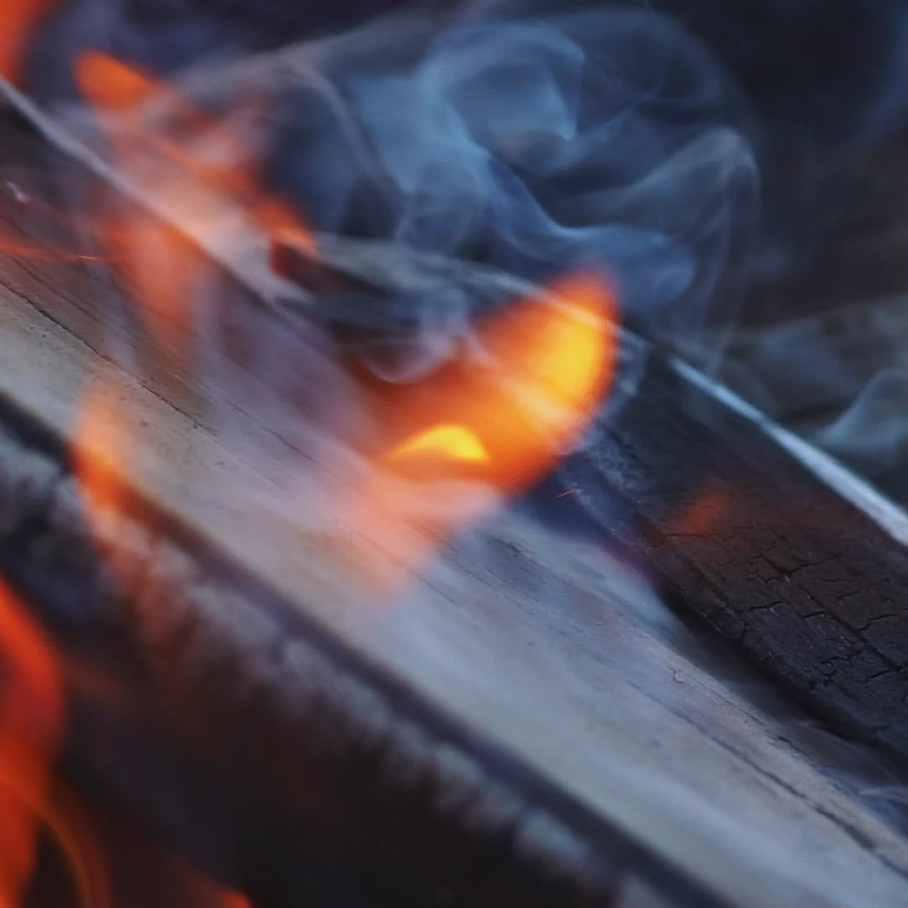 Burning Wood. Burning fire in a home fireplace. Slow motion