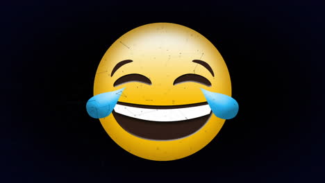 animación digital de la red de conexiones contra el emoji de la cara riendo sobre fondo negro