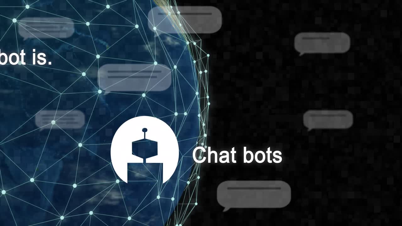 Animation of ai chat and data processing over globe and connections