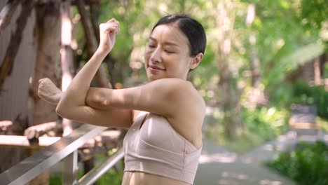 woman stretching outdoors