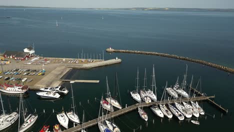 drone footage of ege marina, kaløvig boat guild