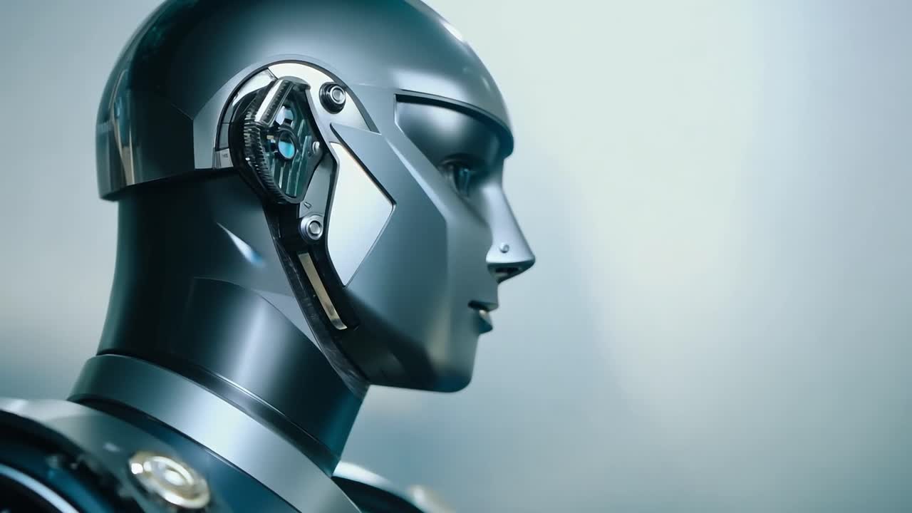 primer plano de una cabeza de robot futurista