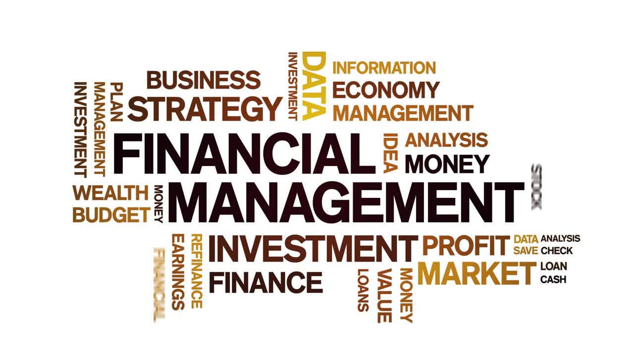 4k Financial Management Animated Tag Word Cloud,Text Animation seamless loop.