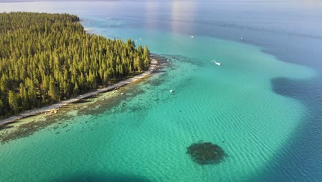 drone view of shoreline at sugar pines state park tahoe california