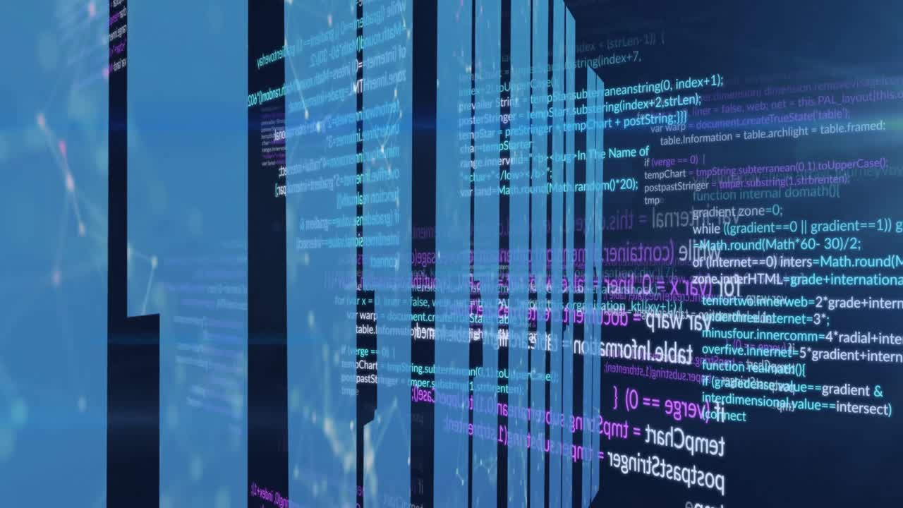animación del procesamiento de datos y formas sobre fondo negro